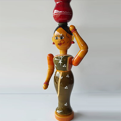 "Etikoppaka Wooden Lady with pot on head Code-A-37 - Click here to View more details about this Product